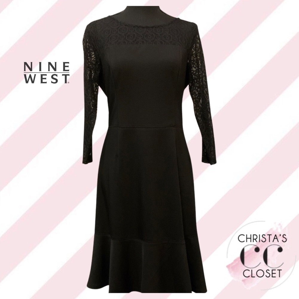 Nine West Little Black Dress with Lace Sleeves